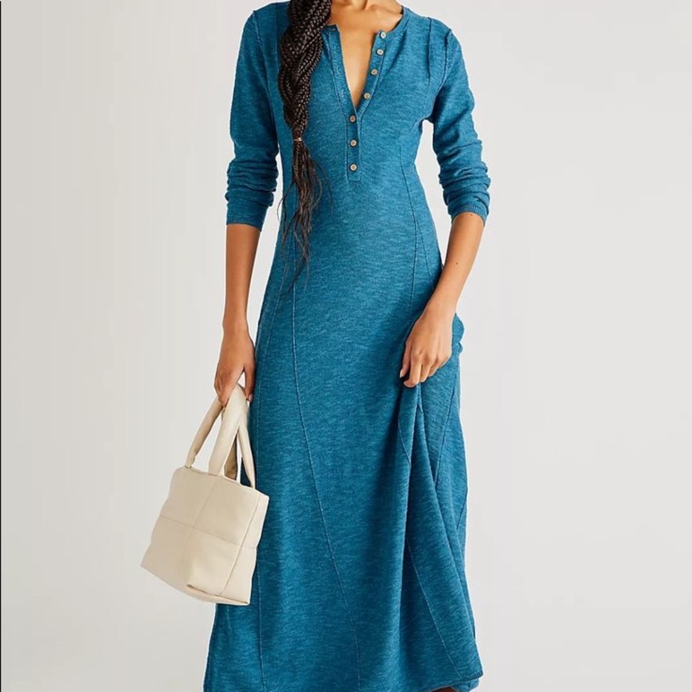 Free People El Topo Maxi sweater Dress XS Blue